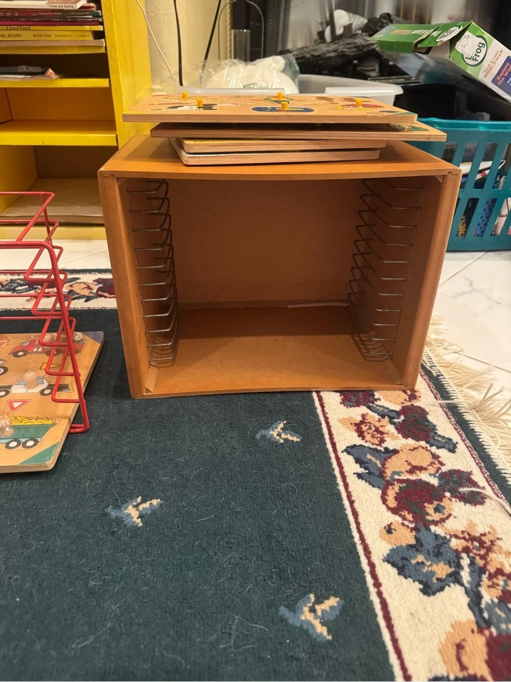 Wooden Classroom Storage puzzle holder Rack - Brown